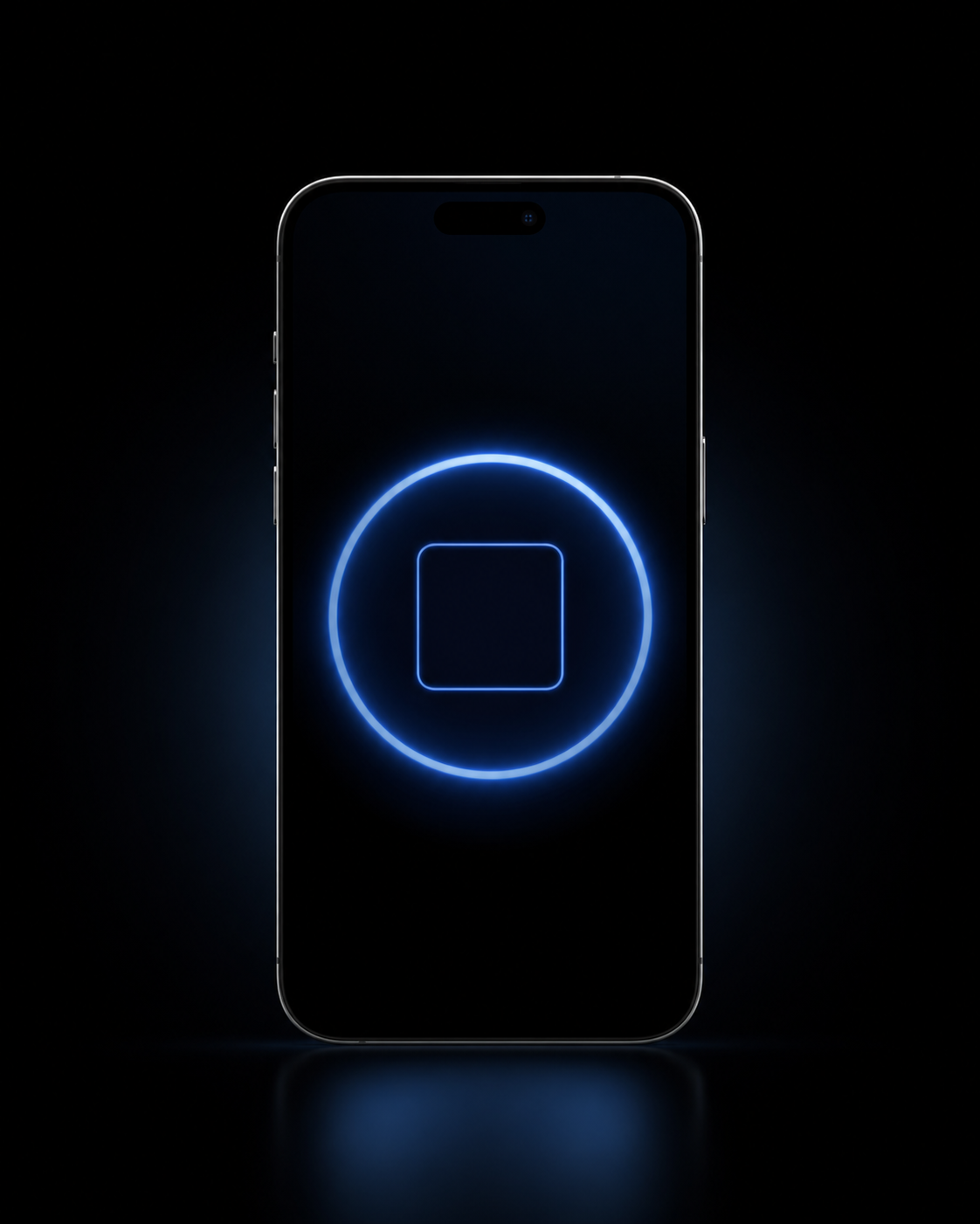 Phone with a blue breathing ring against a dark background